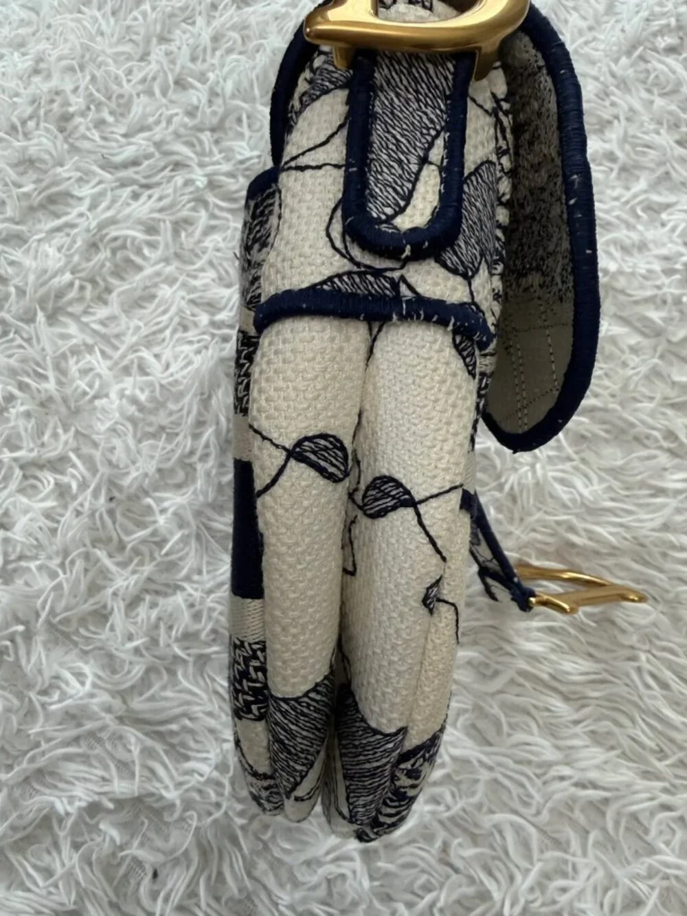 CHRISTIAN DIOR Canvas Embroidered Around the World Saddle Bag in Blue - Picture 6 of 13